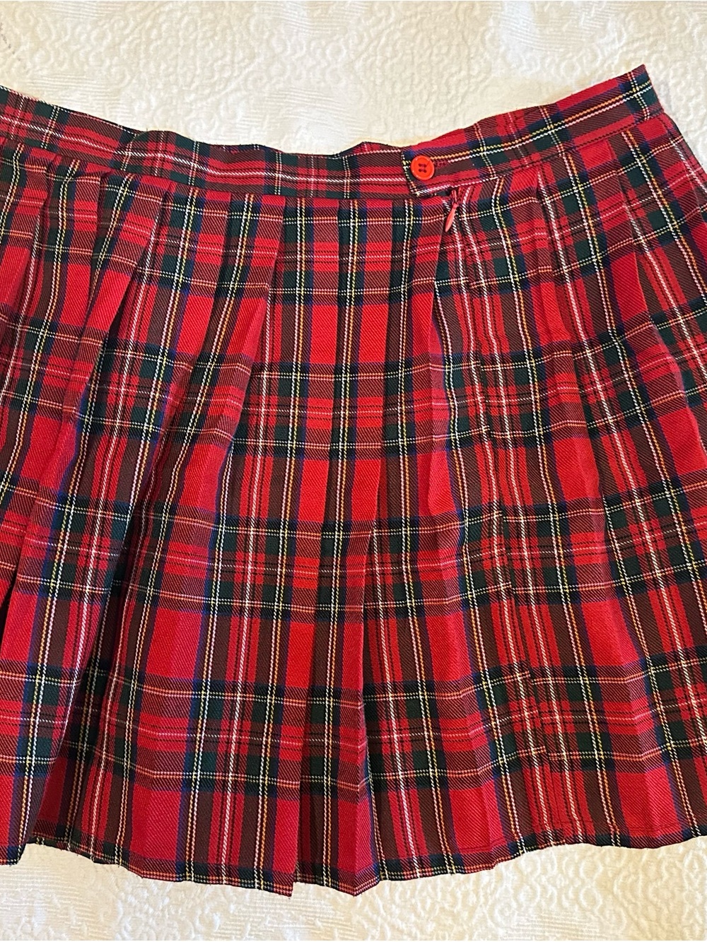 Red Plaid Scottish Pleated School Skirt - Women size L
